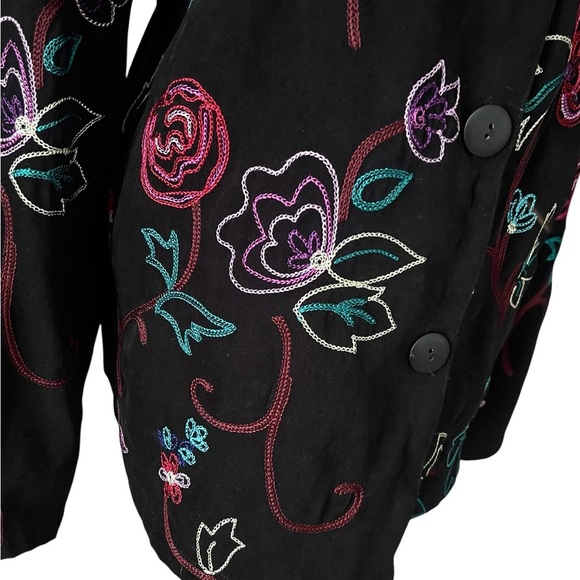 Vintage Koret Womens Jacket Sweater Faux Suede Floral Embroidery Size L - Picture 2 of 10